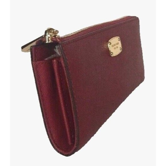 New Michael Kors Jet Set Item Large Three-Quarter Zip Wallet Leather Cherry - Picture 2 of 5